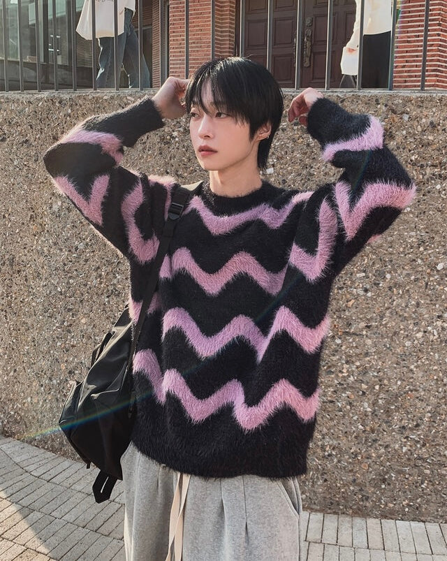 毛絮感！波浪紋寬鬆針織衫｜4色入