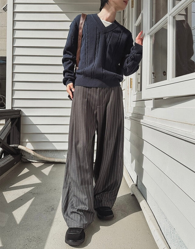 質感款🫶🏻條紋廓型寬鬆西裝褲｜1色入