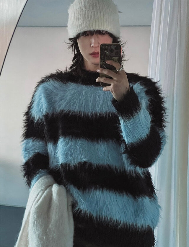 質量超好！簡約橫間馬海毛針織冷衫｜2色入