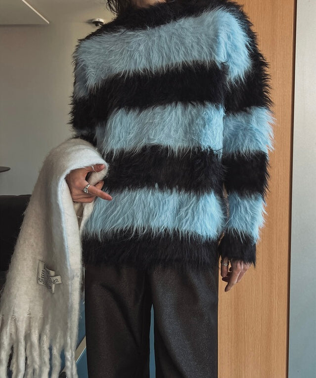 質量超好！簡約橫間馬海毛針織冷衫｜2色入