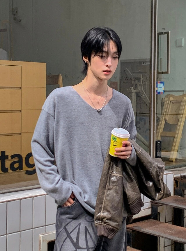 毛絮感！簡約純色V領馬海毛TOP｜4色入