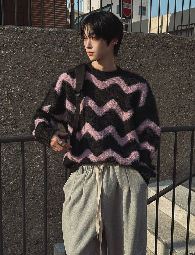 毛絮感！波浪紋寬鬆針織衫｜4色入