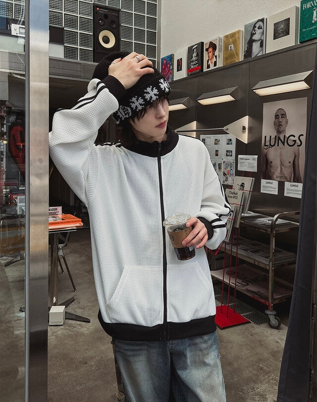 店主推薦! 撞色華夫格條紋外套｜2色入