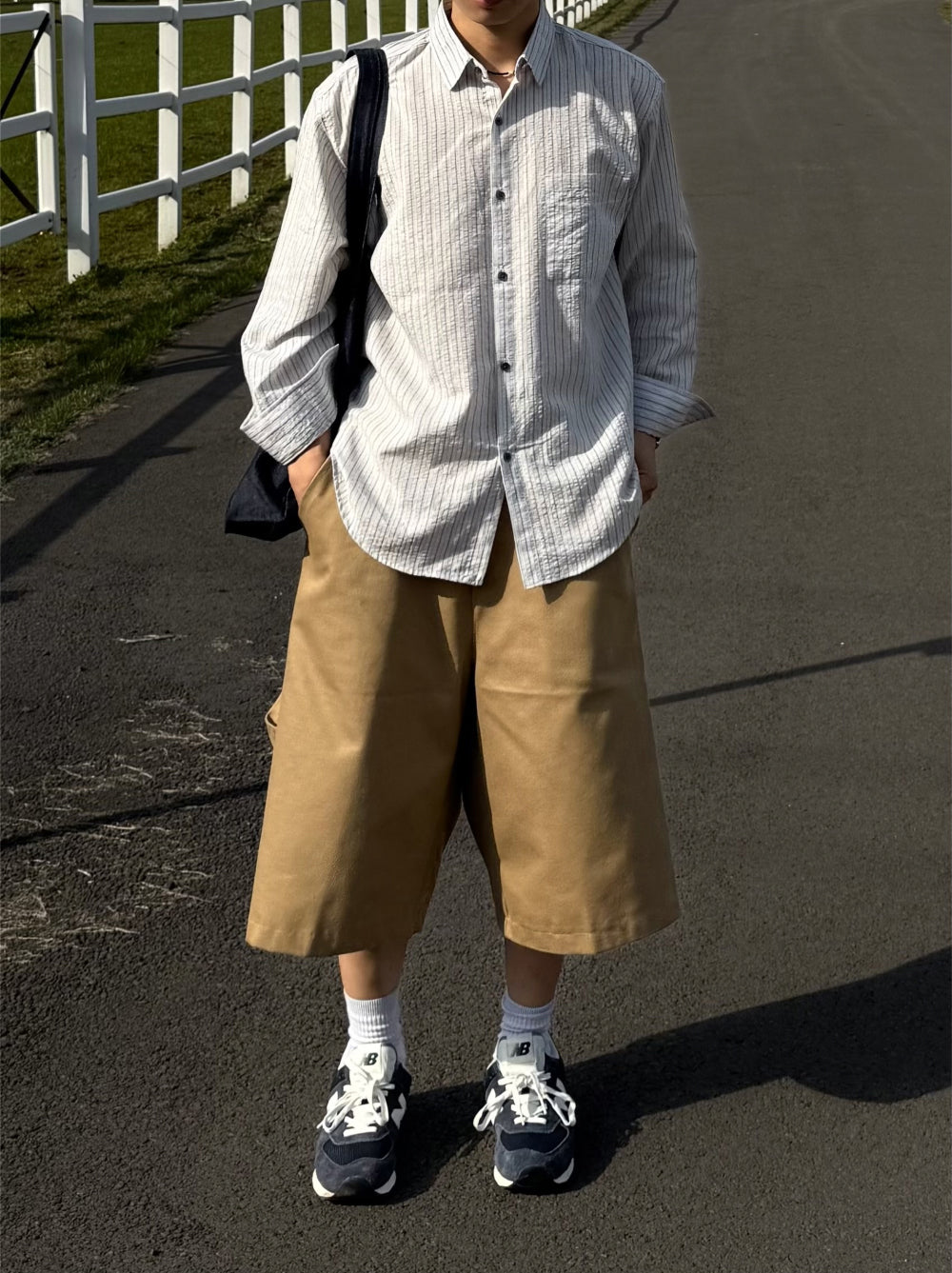 四季皆可穿！泡泡棉短款條紋恤衫｜3色入