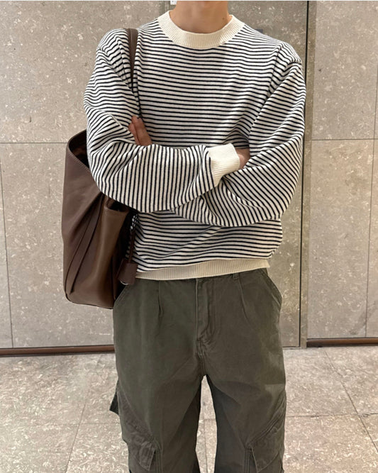 莫代爾圓領橫間針織衫｜3色入