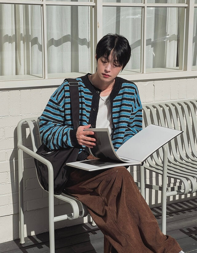 軟糯手感！短款橫間開胸針織外套｜2色入