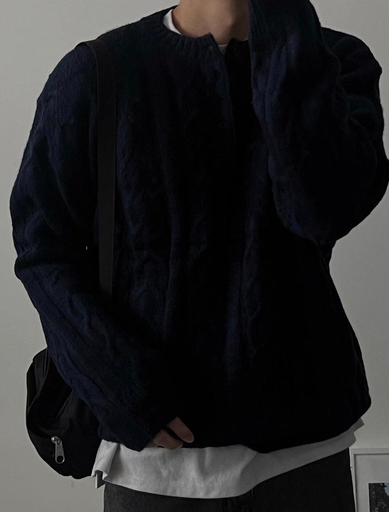 （紳士風上衣）亨利領立體麻花針織冷衫｜4色入