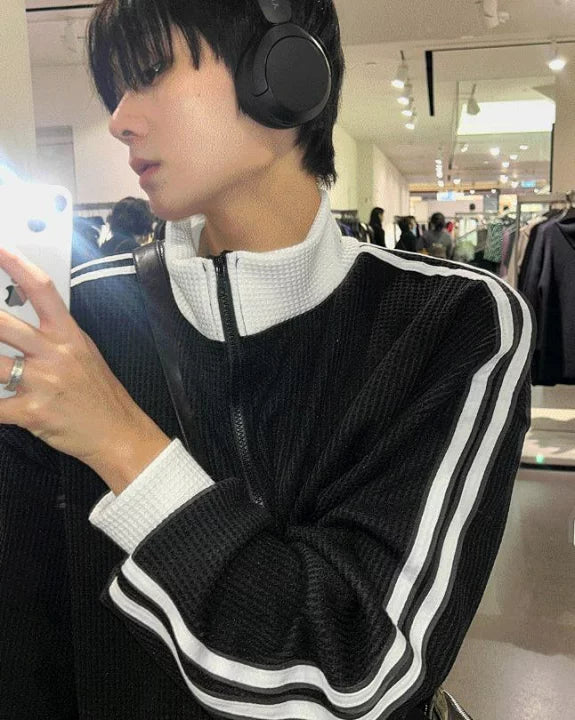 店主推薦! 撞色華夫格條紋外套｜2色入