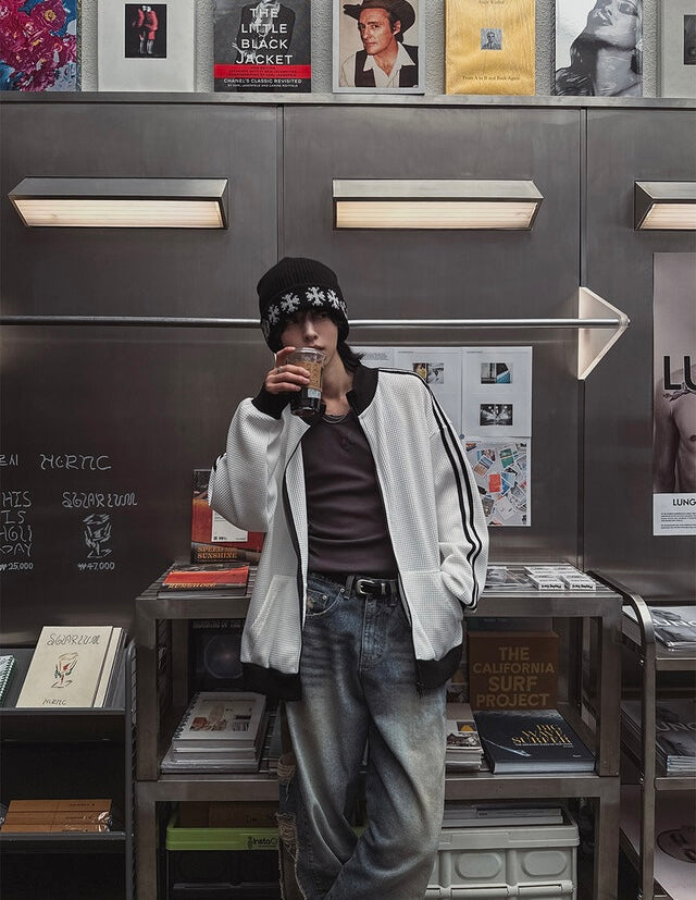 店主推薦! 撞色華夫格條紋外套｜2色入