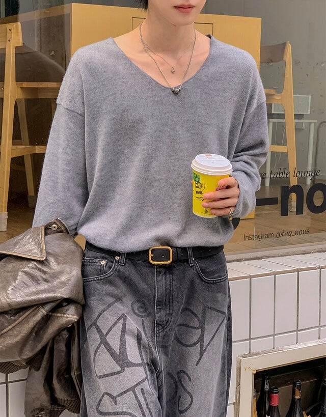 毛絮感！簡約純色V領馬海毛TOP｜4色入