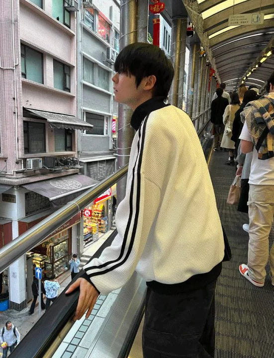 店主推薦! 撞色華夫格條紋外套｜2色入