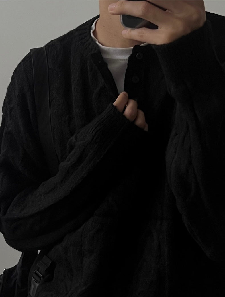 （紳士風上衣）亨利領立體麻花針織冷衫｜4色入