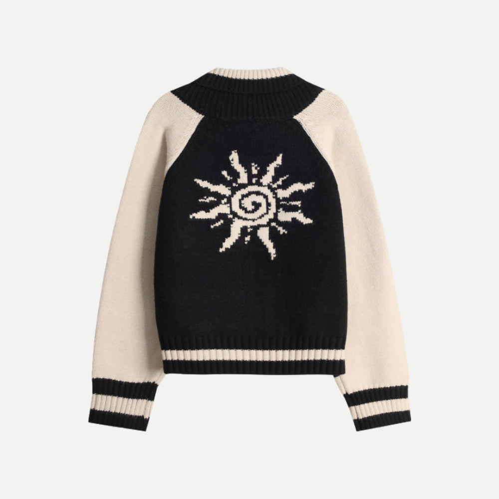 Zip up🧶太陽翻領開胸針織外套｜2色入