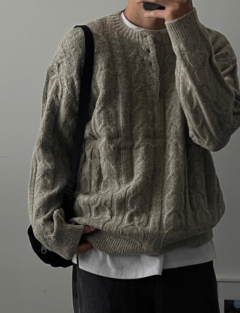 （紳士風上衣）亨利領立體麻花針織冷衫｜4色入