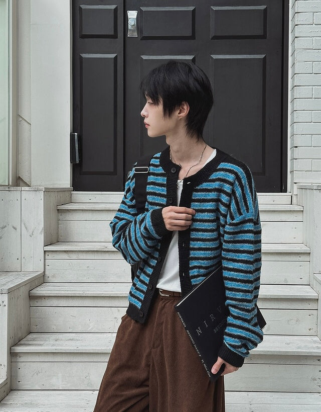 軟糯手感！短款橫間開胸針織外套｜2色入