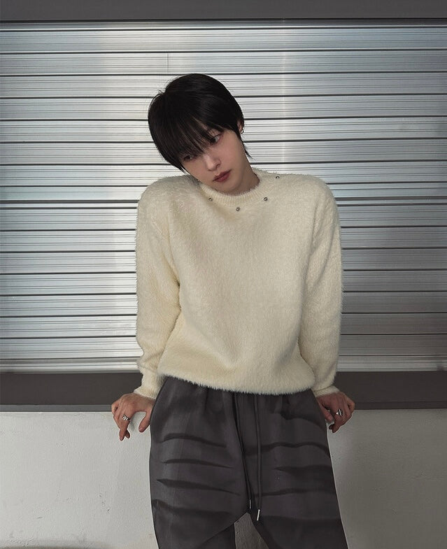 [質感升級!] 釘珠馬海毛圓領冷衫｜3色入