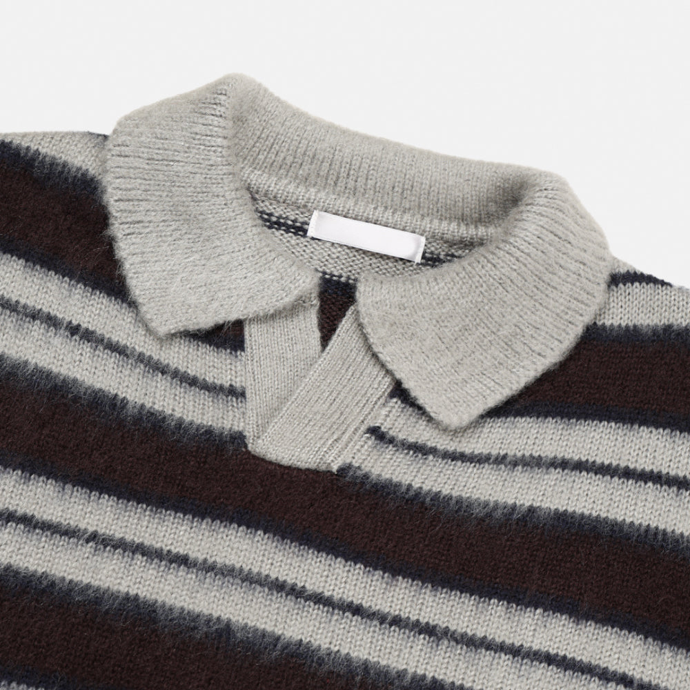 刷毛橫間翻領針織衫｜3色入