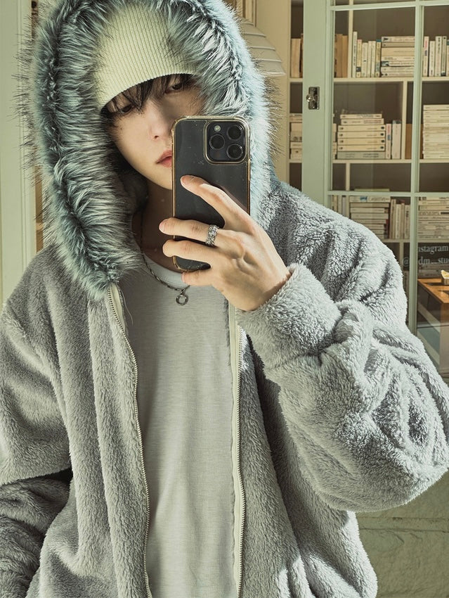冬日暖笠笠☀️絨毛連帽拉鏈衛衣｜3色入