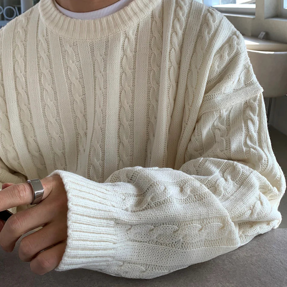 高品質! 百搭純色麻花紋針織衫