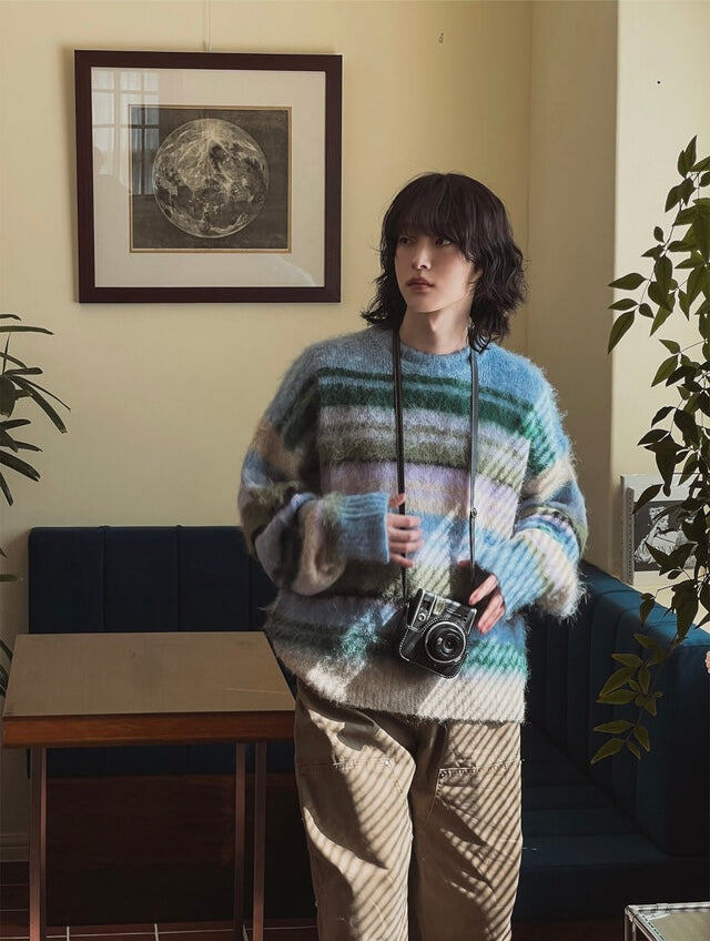 🍂秋感拼色橫間馬海毛針織衫｜2色入