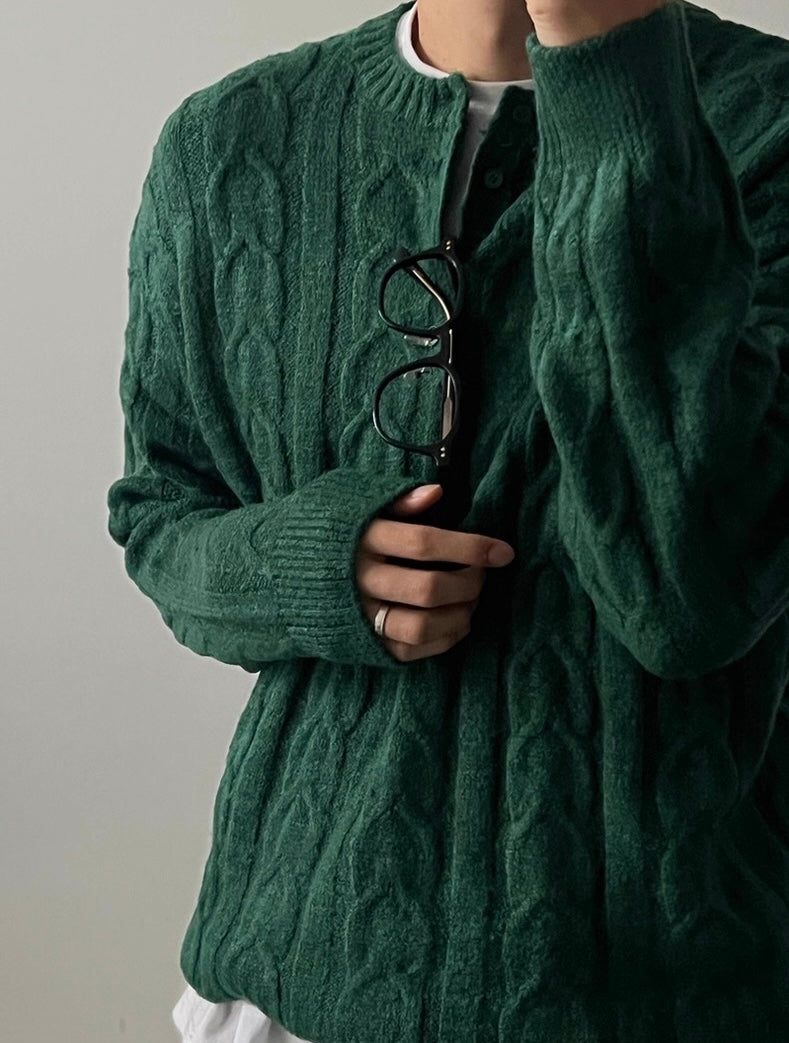 （紳士風上衣）亨利領立體麻花針織冷衫｜4色入