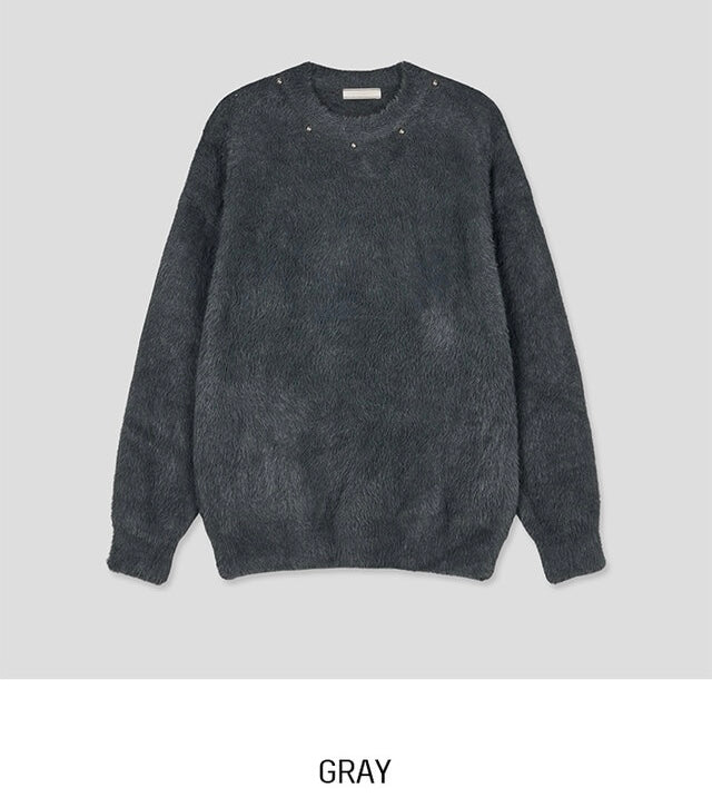 [質感升級!] 釘珠馬海毛圓領冷衫｜3色入