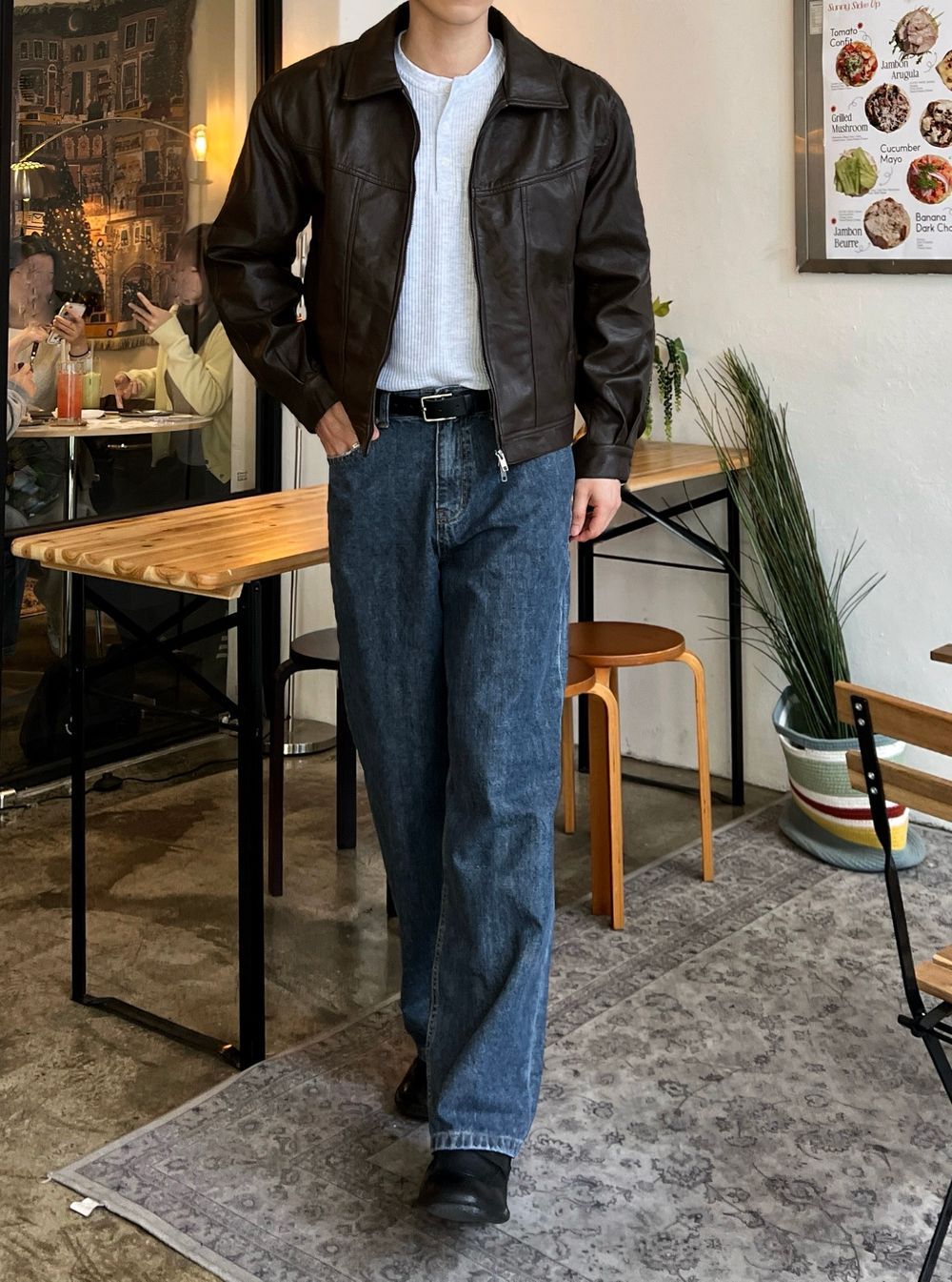 低調光澤感！植物性純素寬鬆短皮褸｜2色入