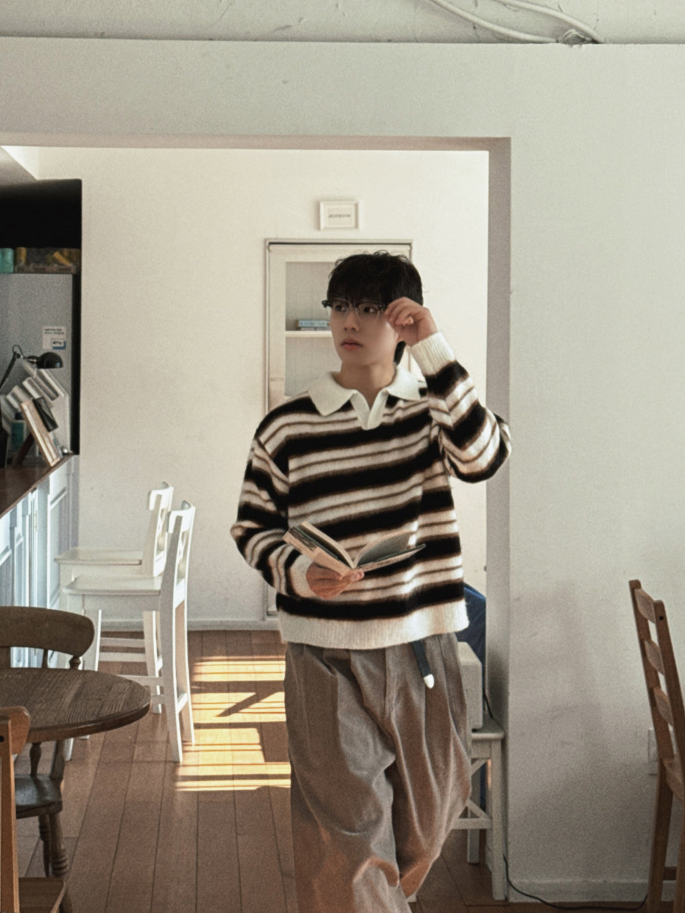 刷毛橫間翻領針織衫｜3色入