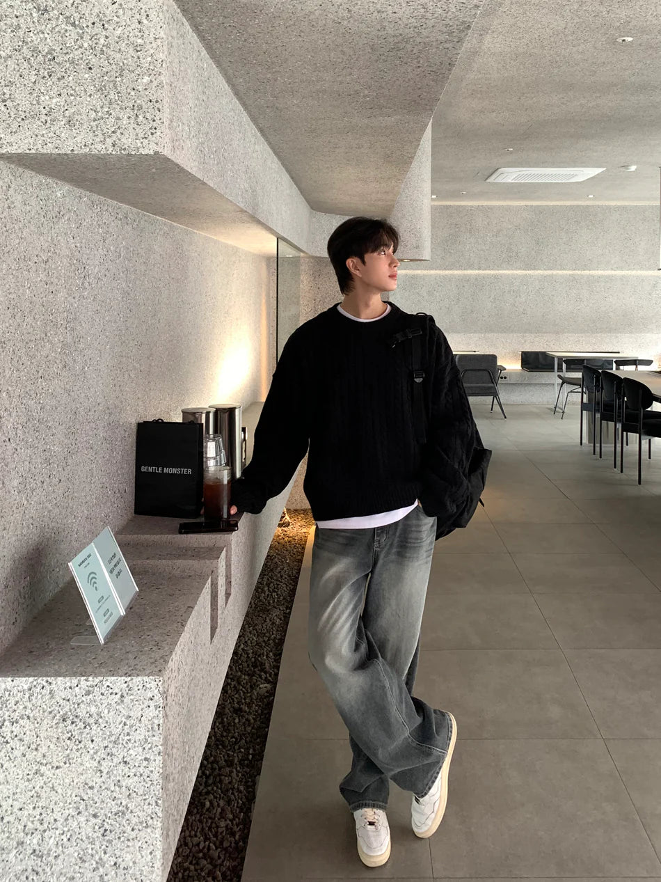 高品質! 百搭純色麻花紋針織衫