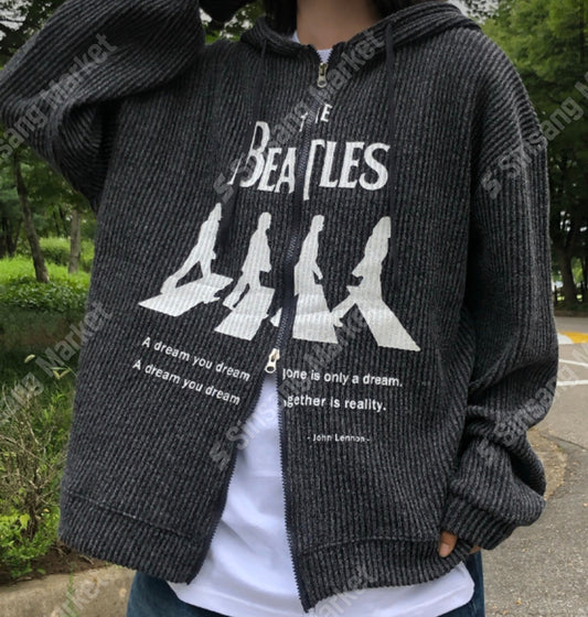 [🇰🇷連線]The Beatles 印花針織薄款拉鏈外套