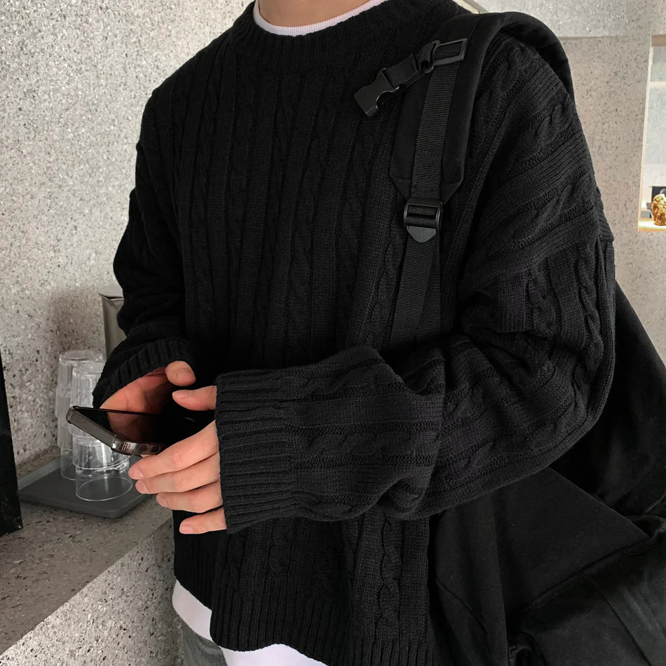 高品質! 百搭純色麻花紋針織衫