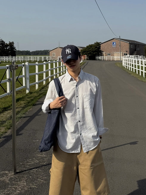 四季皆可穿！泡泡棉短款條紋恤衫｜3色入