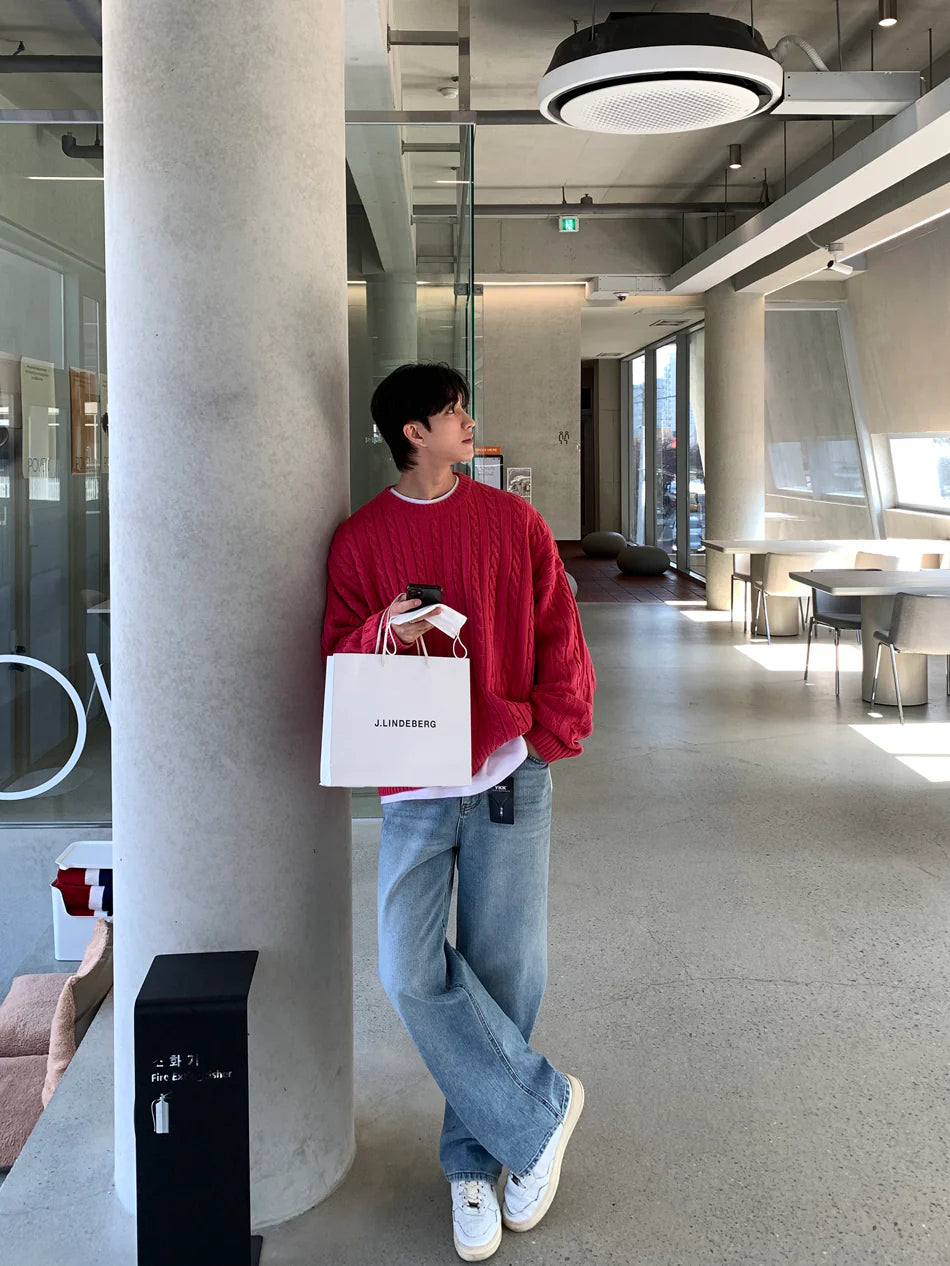 高品質! 百搭純色麻花紋針織衫