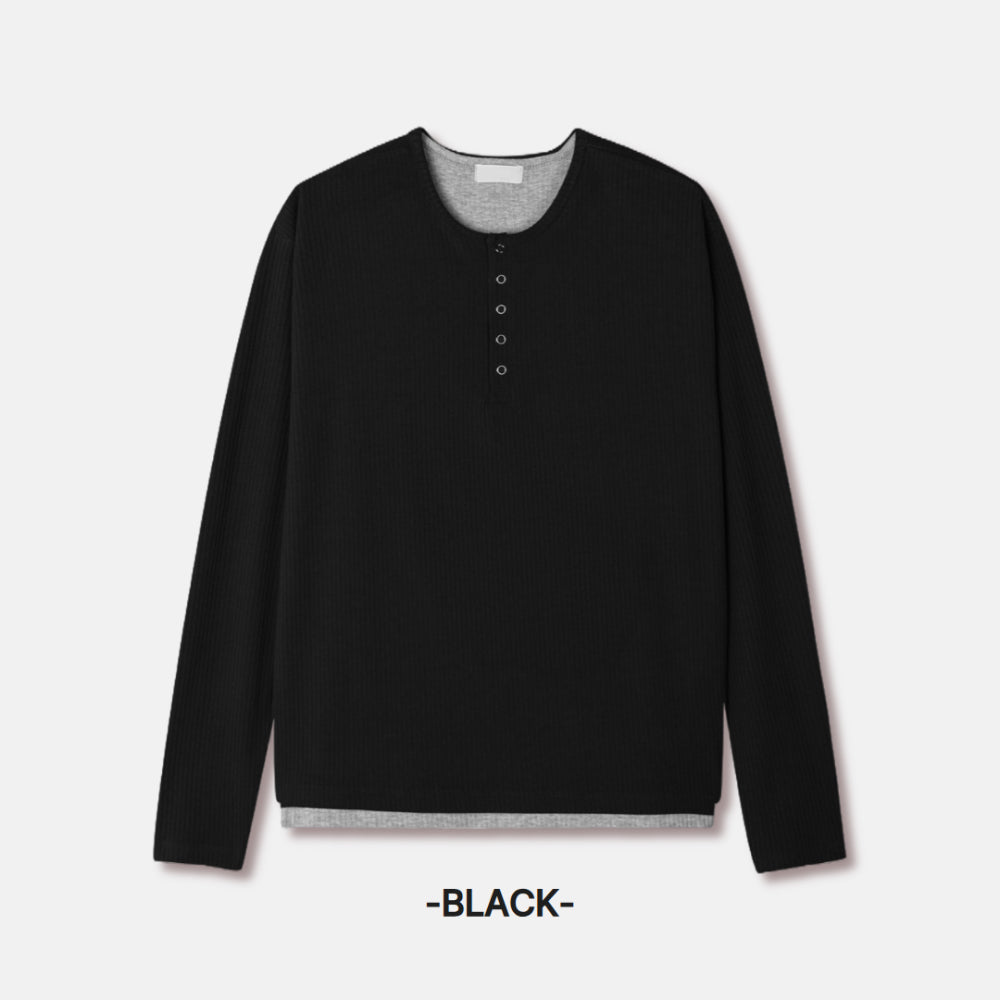 紳士風單品！假兩件細坑紋亨利領Tee｜4色入