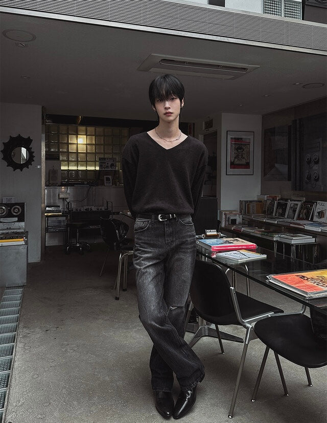 毛絮感！簡約純色V領馬海毛TOP｜4色入