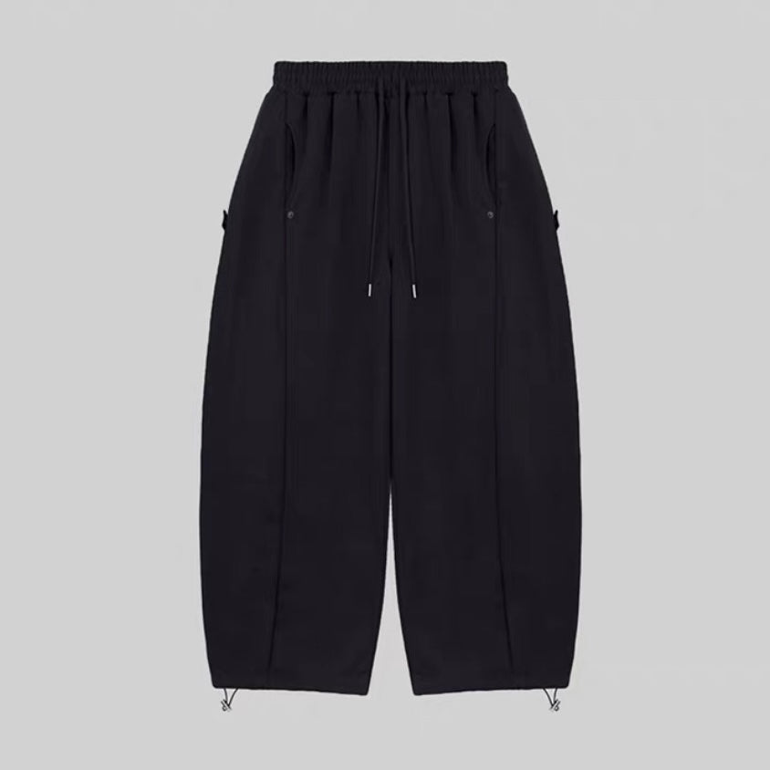 弧形拼接鈕扣闊腳棉褲