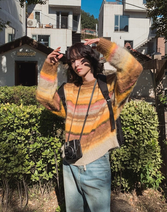 🍂秋感拼色橫間馬海毛針織衫｜2色入