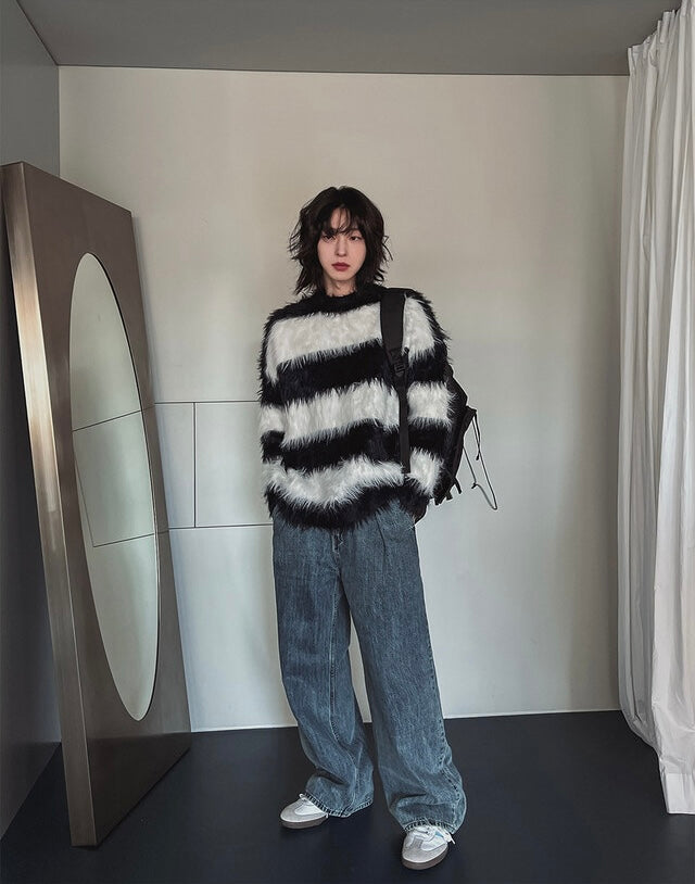 質量超好！簡約橫間馬海毛針織冷衫｜2色入