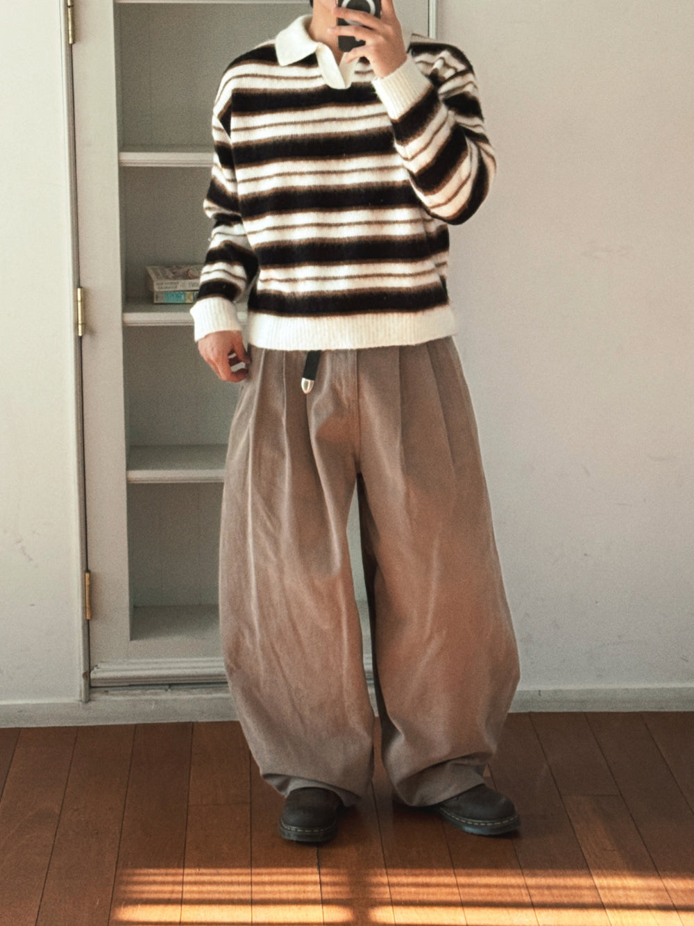 刷毛橫間翻領針織衫｜3色入