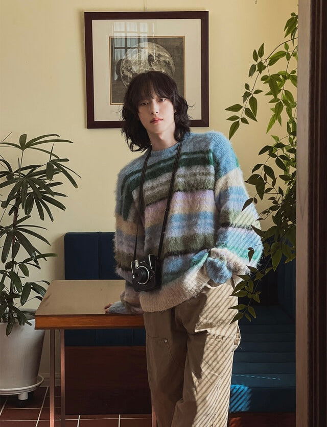 🍂秋感拼色橫間馬海毛針織衫｜2色入