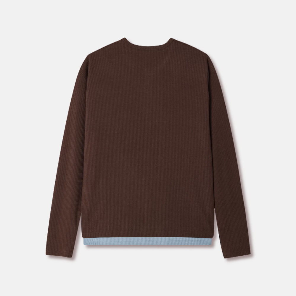 紳士風單品！假兩件細坑紋亨利領Tee｜4色入