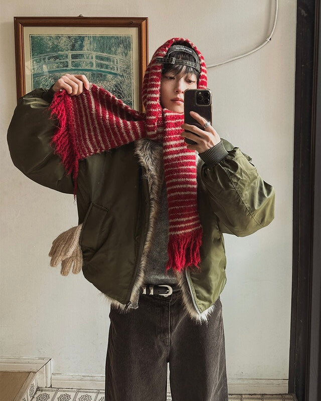 節日感橫間流蘇頸巾｜6色入