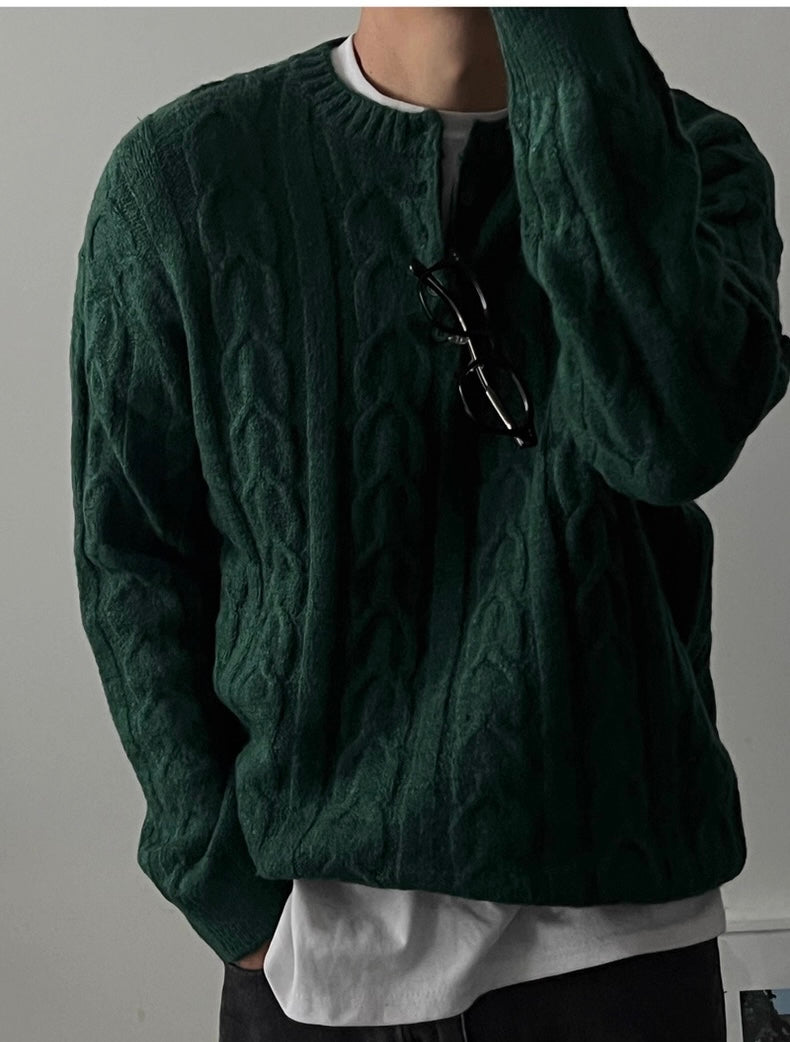 （紳士風上衣）亨利領立體麻花針織冷衫｜4色入