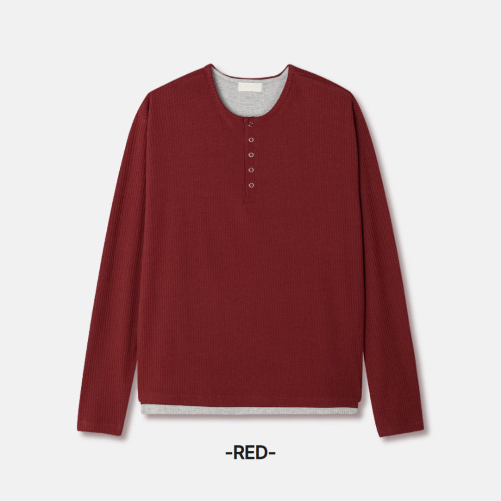 紳士風單品！假兩件細坑紋亨利領Tee｜4色入