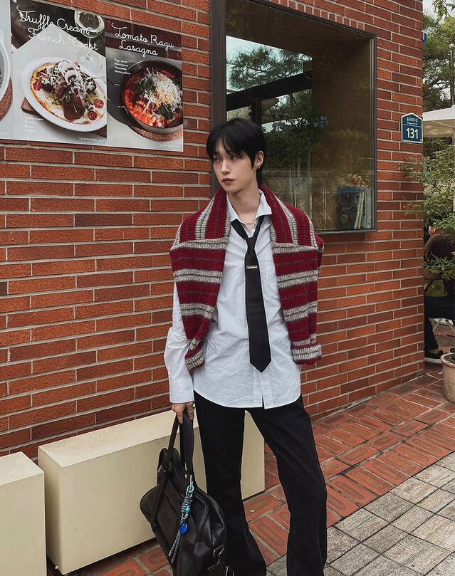 節日感Max！拼色橫間開胸針織外套｜2色入