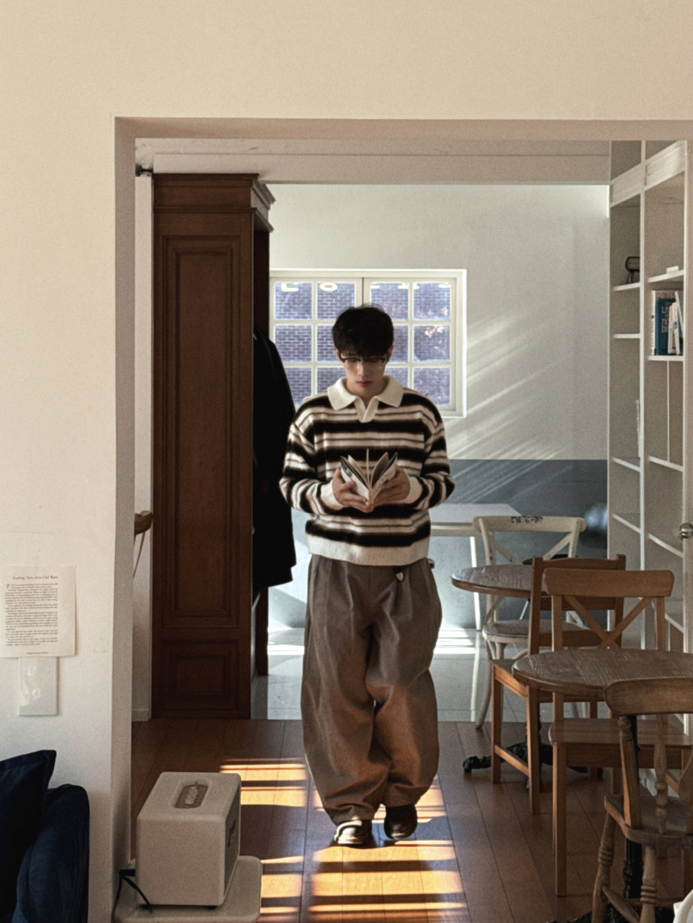 刷毛橫間翻領針織衫｜3色入