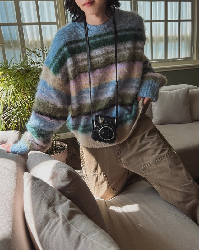 🍂秋感拼色橫間馬海毛針織衫｜2色入