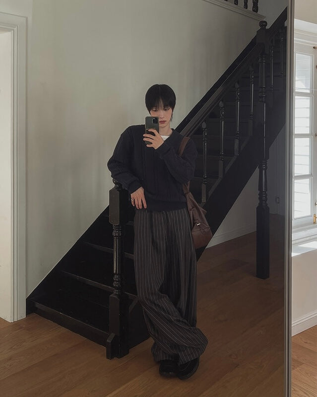 質感款🫶🏻條紋廓型寬鬆西裝褲｜1色入