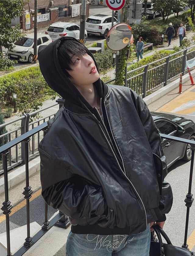 🔥店主推薦！型格假兩件連帽分層皮褸｜2色入