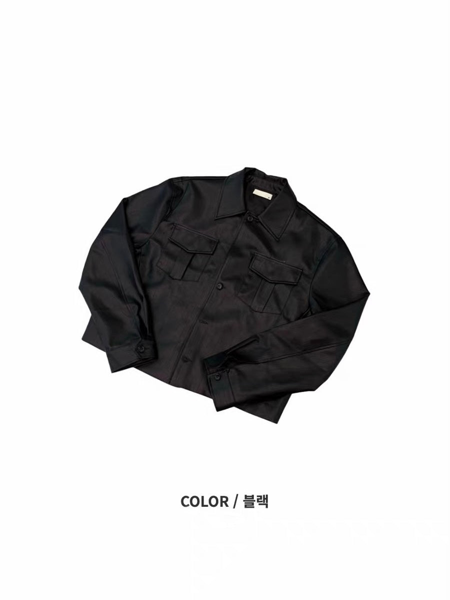 不壓身高！輕薄款雙口袋短皮褸｜2色入